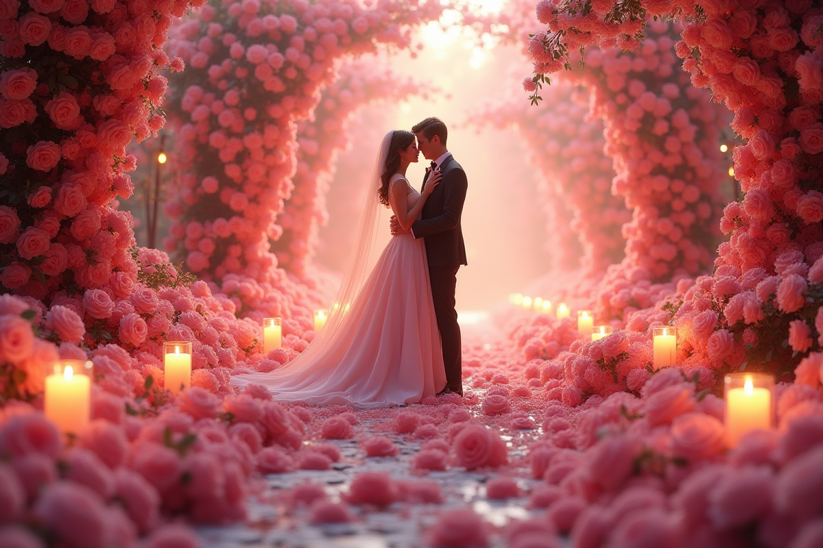 Tenue mariage romantique : robe vaporeuse et costume élégant