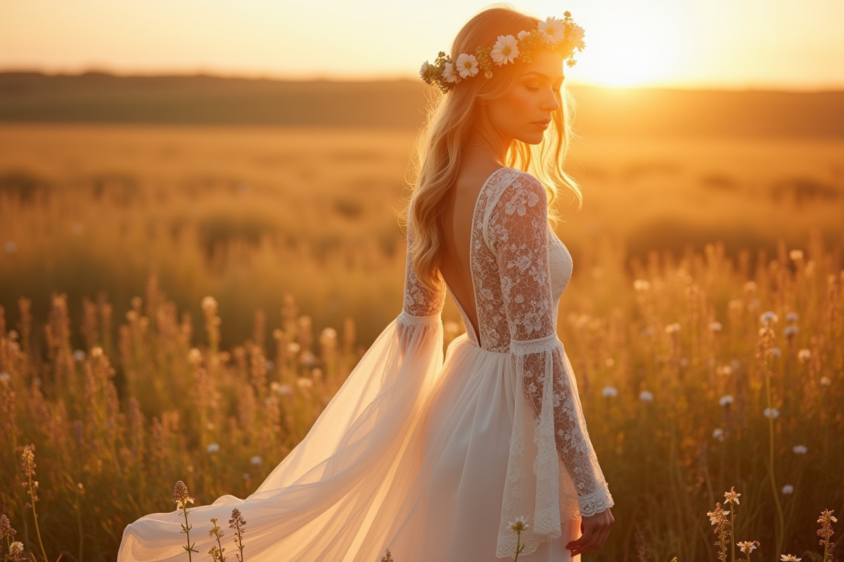 Robe de mariée bohème empire